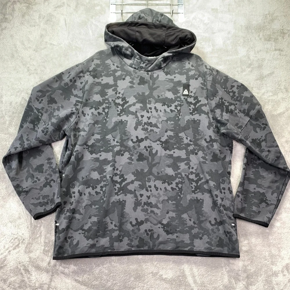 Reebok Mens Camouflage Hoodie Sweatshirt Size 2XL Full Zip Athletic Gray